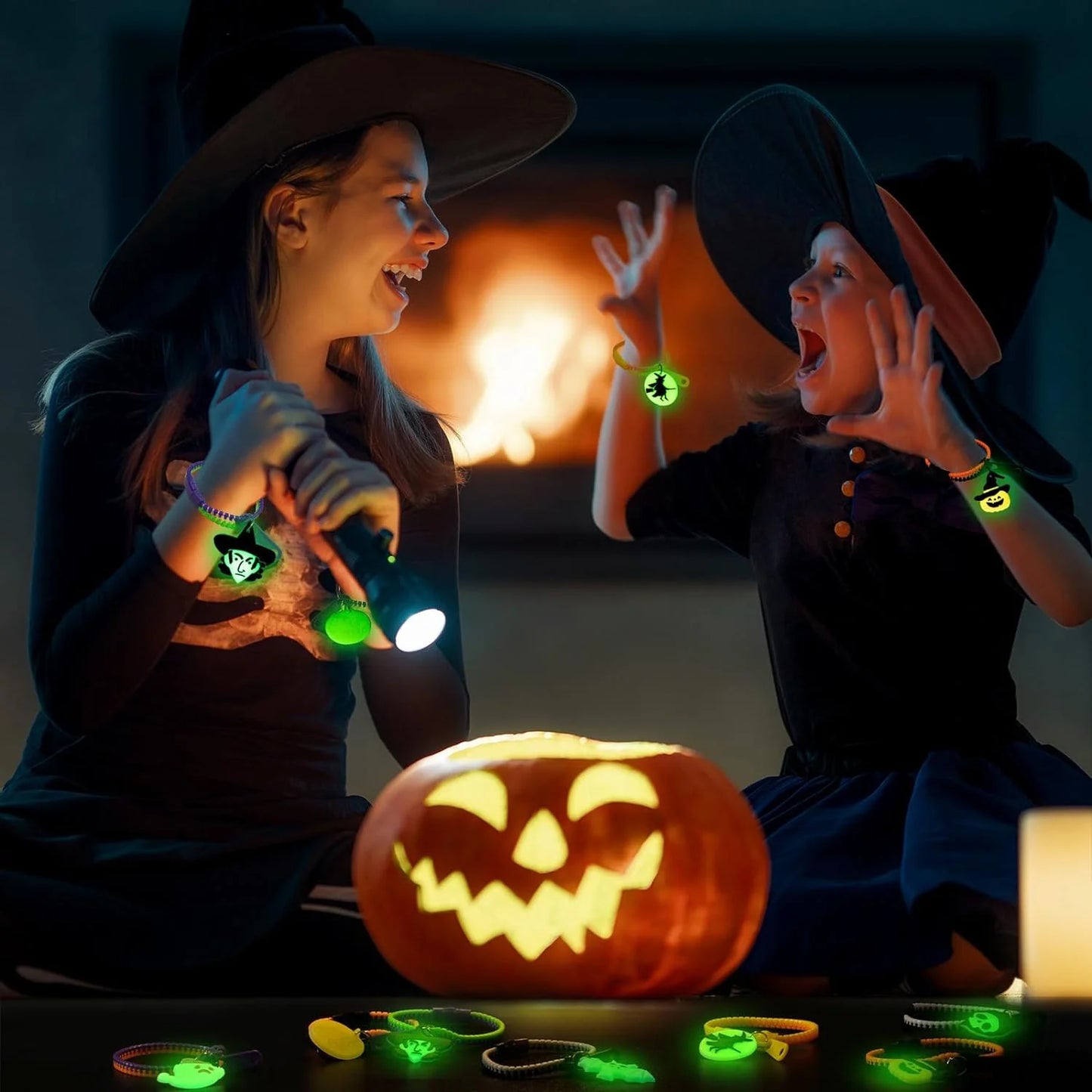 28-Pack Kids Halloween Glow-in-the-Dark Zipper Bracelets – Party Favors & Goodie Bag Fillers