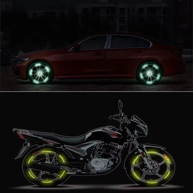 20-Piece Reflective Wheel Rim Stickers – Luminous Safety Strips for Car, Bike, & Motorcycle