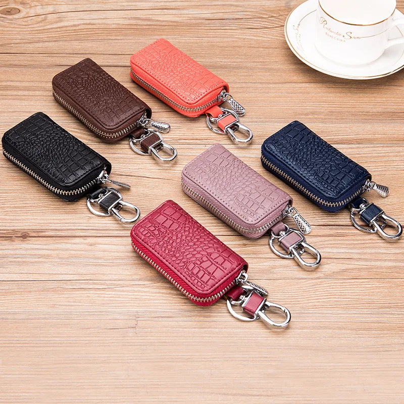 Premium Leather Mini Key Holder & Organizer – Unisex Keychain Pouch for Car Keys and Wallet