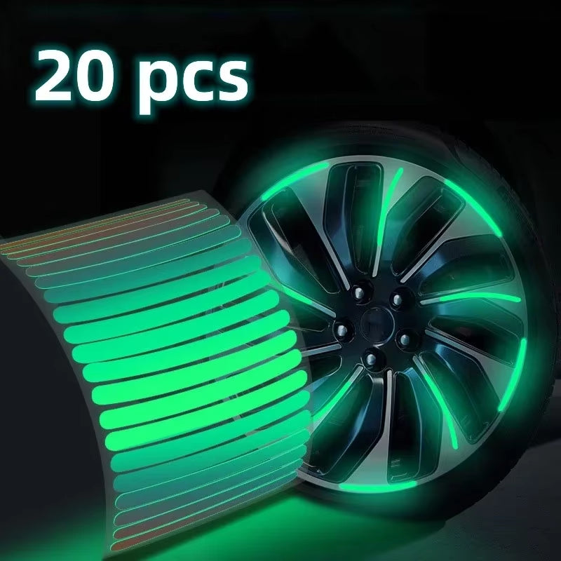 20-Piece Reflective Wheel Rim Stickers – Luminous Safety Strips for Car, Bike, & Motorcycle