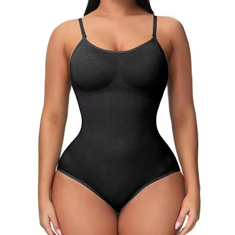 V-Neck Spaghetti Strap Compression Bodysuit – Slimming Shapewear