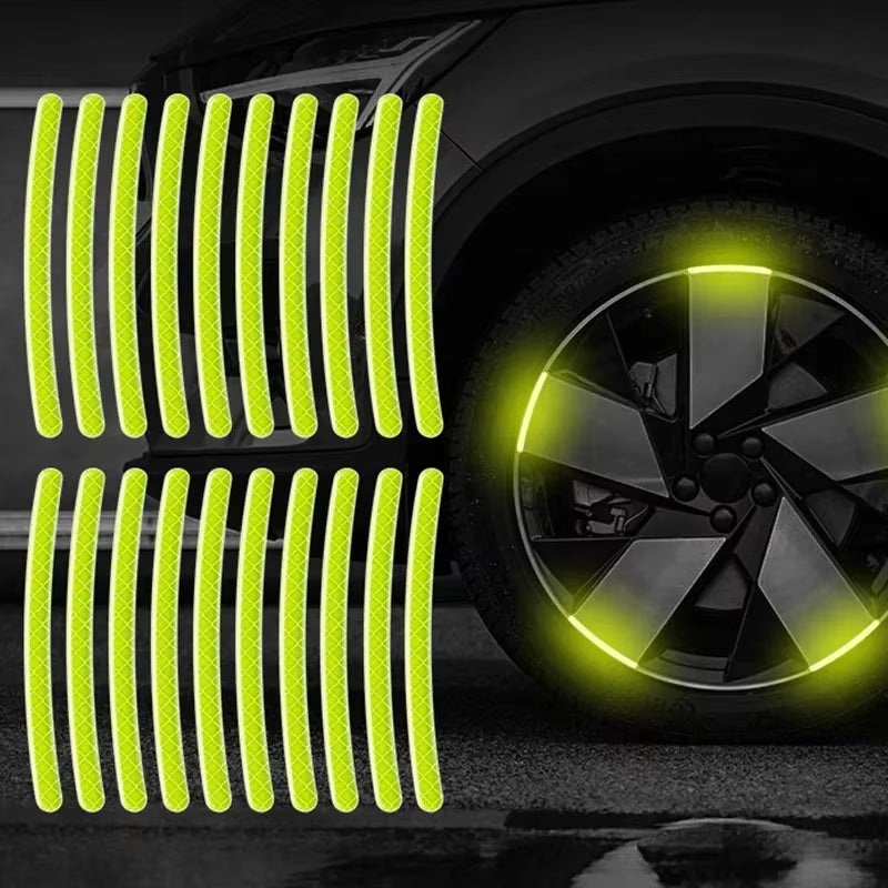 20-Piece Reflective Wheel Rim Stickers – Luminous Safety Strips for Car, Bike, & Motorcycle