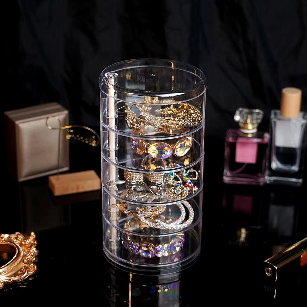 Rotating Jewelry & Makeup Organizer – 360° Storage Box for Bracelets, Earrings, and Accessories with Protective Cover