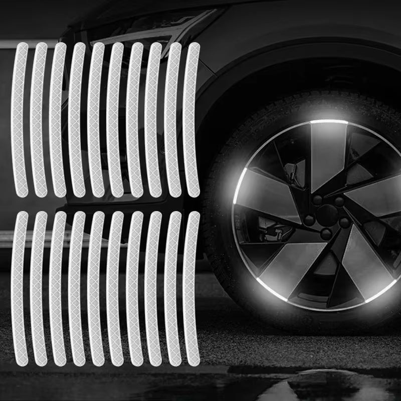 20-Piece Reflective Wheel Rim Stickers – Luminous Safety Strips for Car, Bike, & Motorcycle