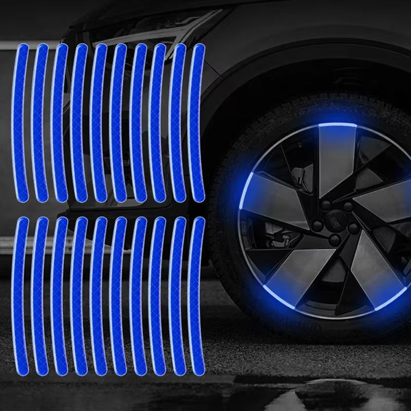 20-Piece Reflective Wheel Rim Stickers – Luminous Safety Strips for Car, Bike, & Motorcycle