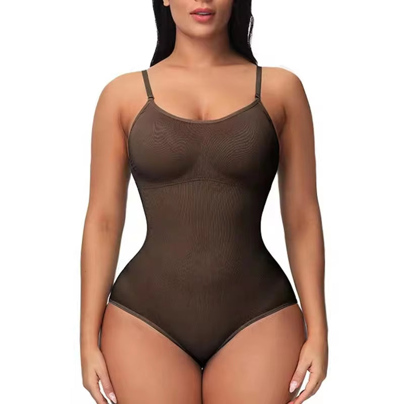 V-Neck Spaghetti Strap Compression Bodysuit – Slimming Shapewear