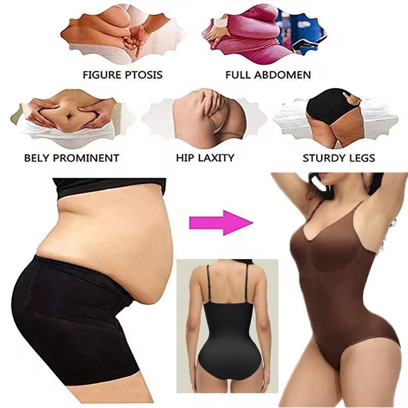 V-Neck Spaghetti Strap Compression Bodysuit – Slimming Shapewear