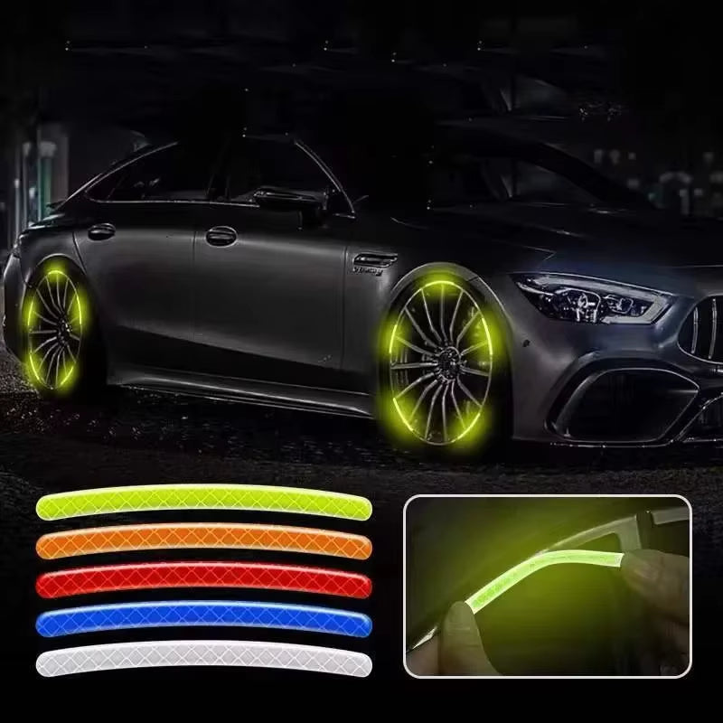 20-Piece Reflective Wheel Rim Stickers – Luminous Safety Strips for Car, Bike, & Motorcycle