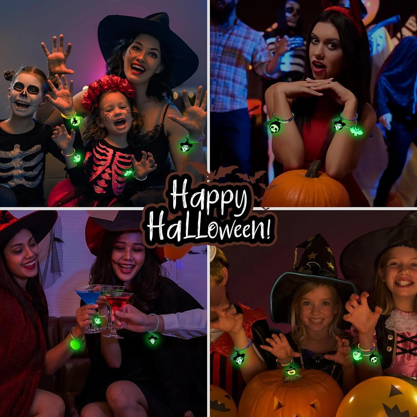 28-Pack Kids Halloween Glow-in-the-Dark Zipper Bracelets – Party Favors & Goodie Bag Fillers