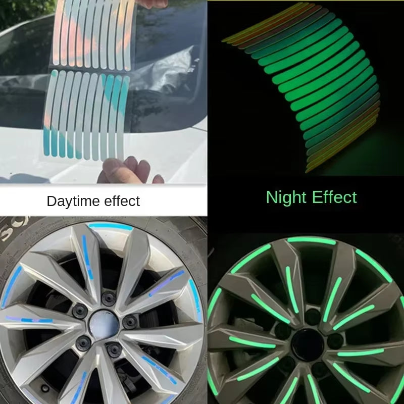 20-Piece Reflective Wheel Rim Stickers – Luminous Safety Strips for Car, Bike, & Motorcycle