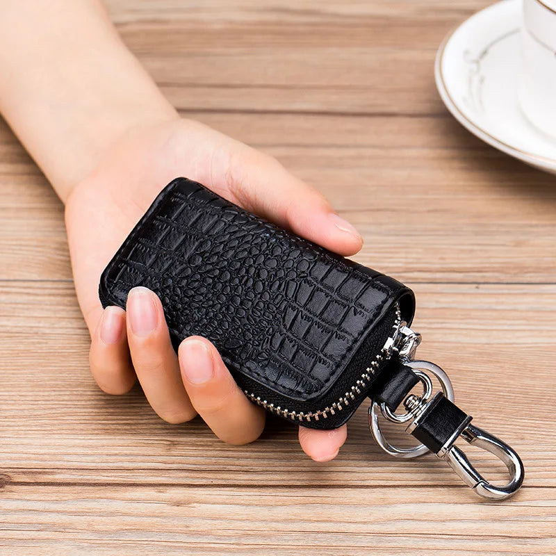Premium Leather Mini Key Holder & Organizer – Unisex Keychain Pouch for Car Keys and Wallet