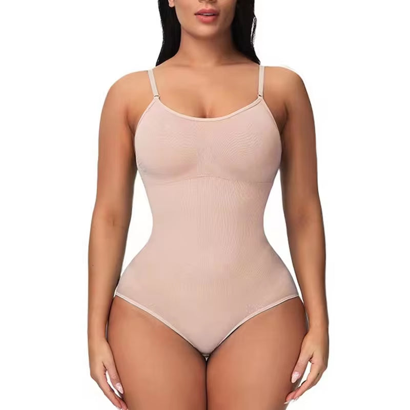 V-Neck Spaghetti Strap Compression Bodysuit – Slimming Shapewear