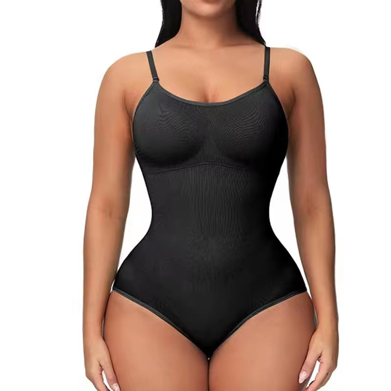 V-Neck Spaghetti Strap Compression Bodysuit – Slimming Shapewear