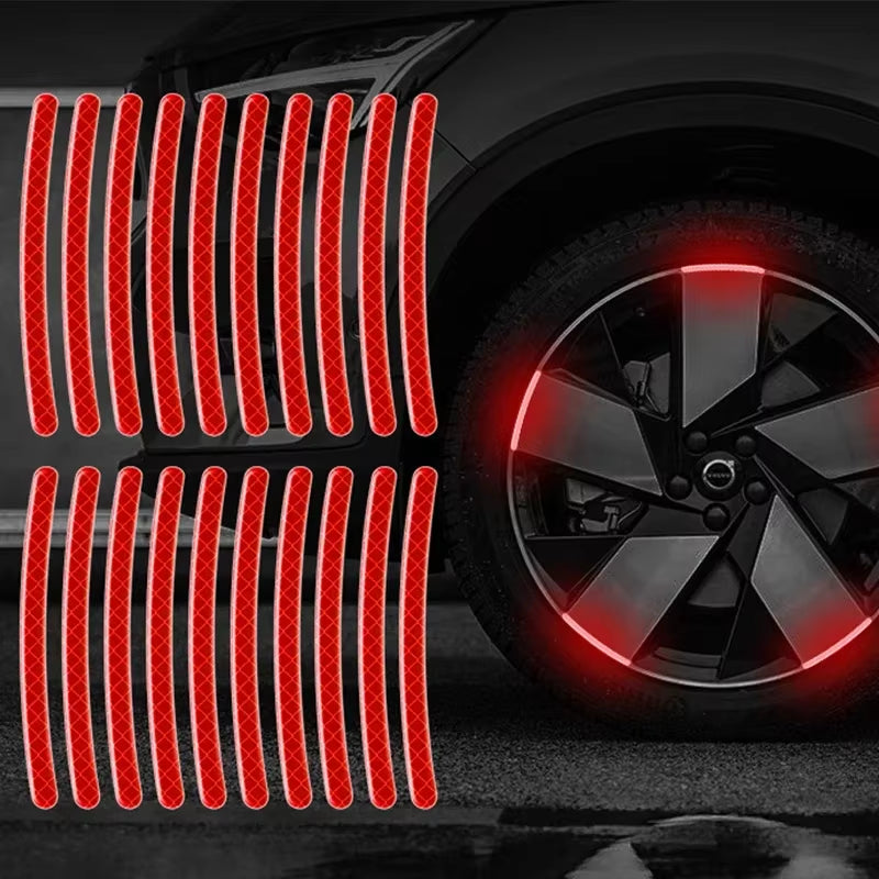 20-Piece Reflective Wheel Rim Stickers – Luminous Safety Strips for Car, Bike, & Motorcycle