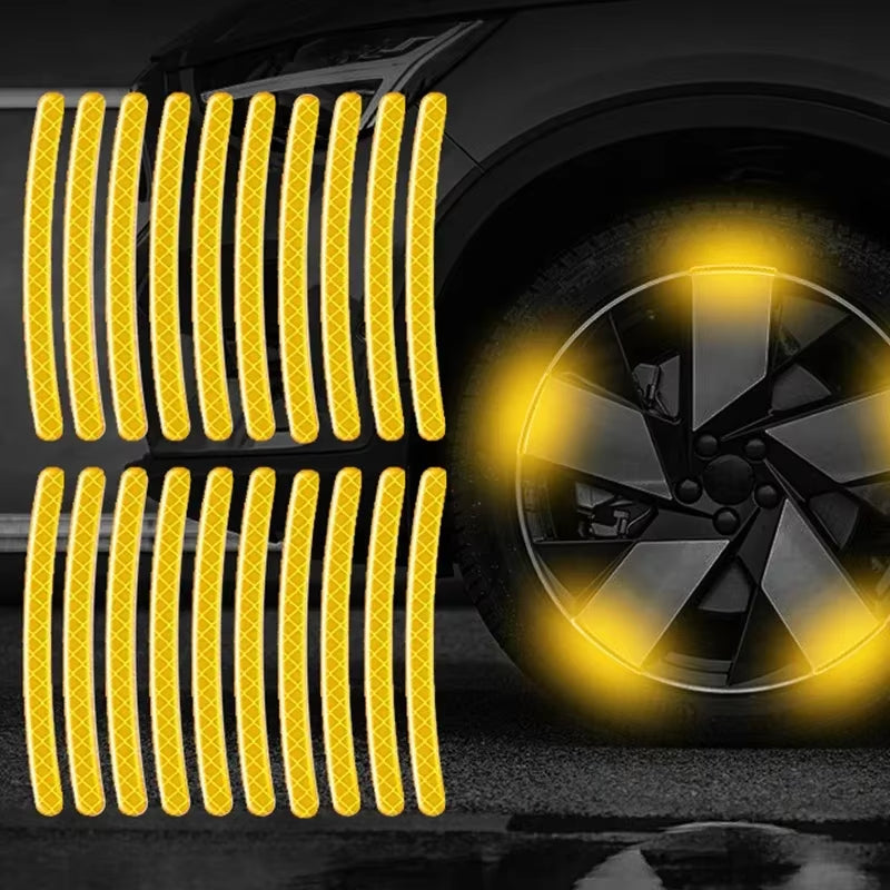 20-Piece Reflective Wheel Rim Stickers – Luminous Safety Strips for Car, Bike, & Motorcycle
