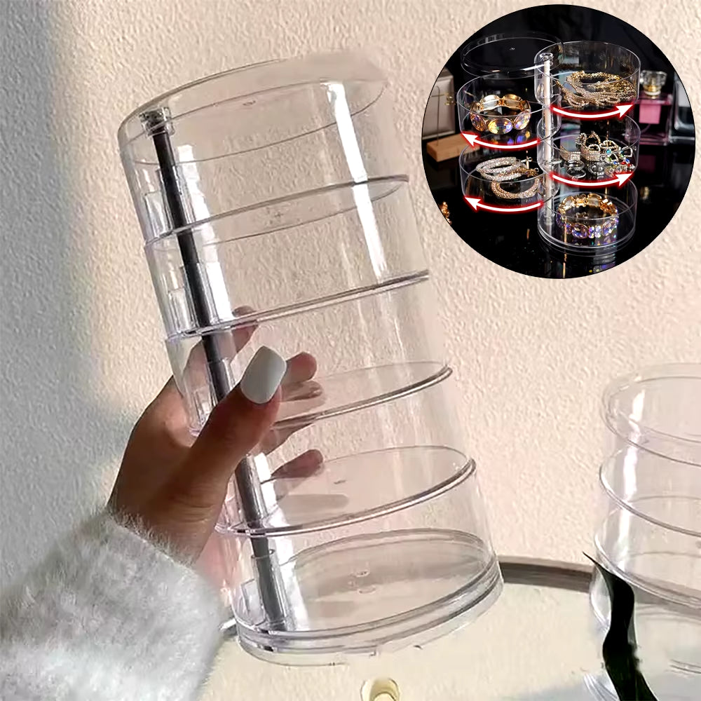 Rotating Jewelry & Makeup Organizer – 360° Storage Box for Bracelets, Earrings, and Accessories with Protective Cover