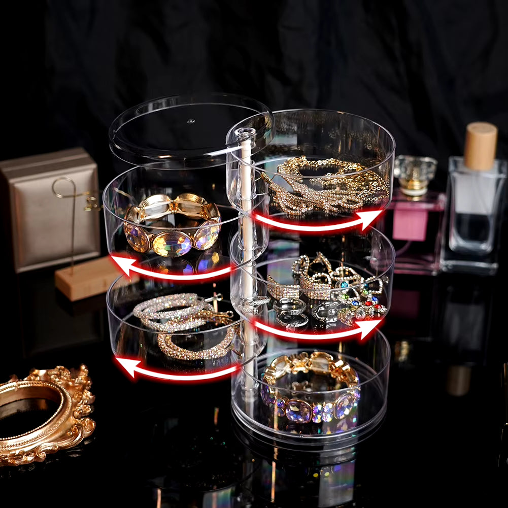 Rotating Jewelry & Makeup Organizer – 360° Storage Box for Bracelets, Earrings, and Accessories with Protective Cover
