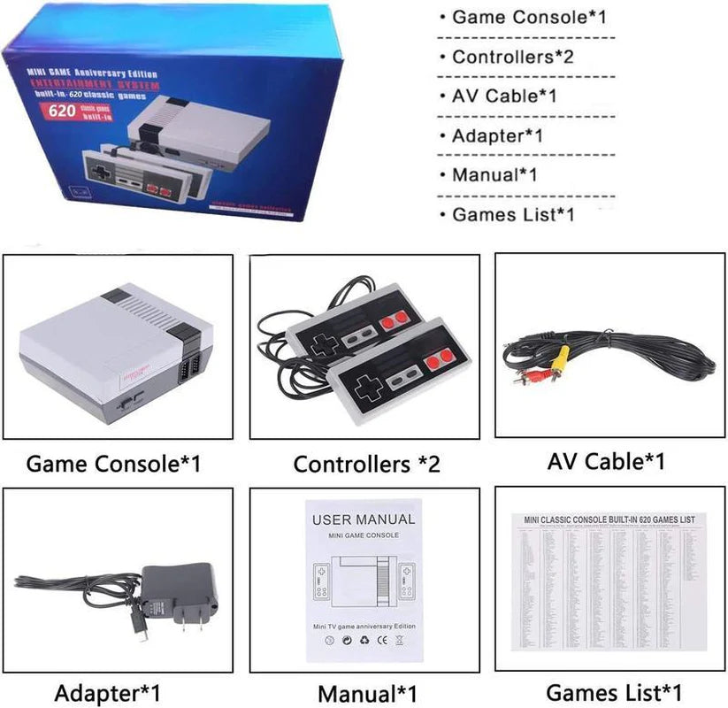 Retro Mini Game Console – Built-In 300/620 Classic Games, Perfect Gift for All Occasions