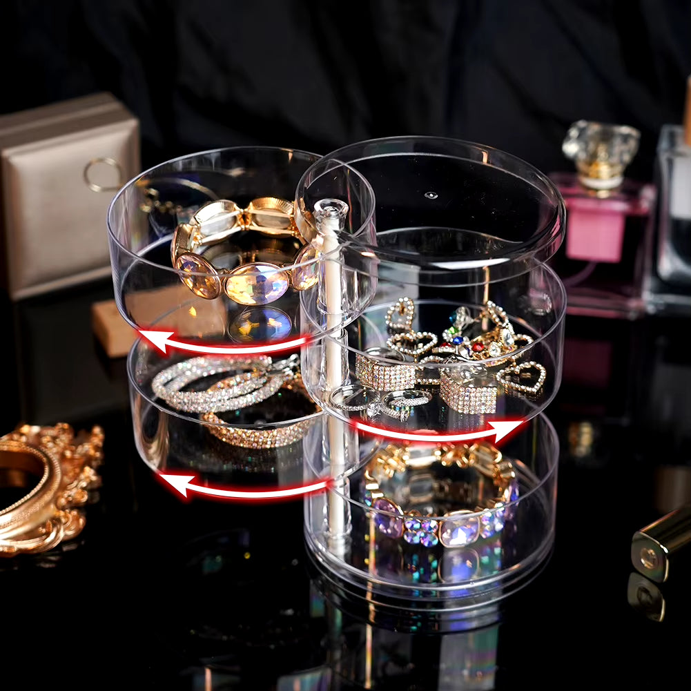 Rotating Jewelry & Makeup Organizer – 360° Storage Box for Bracelets, Earrings, and Accessories with Protective Cover