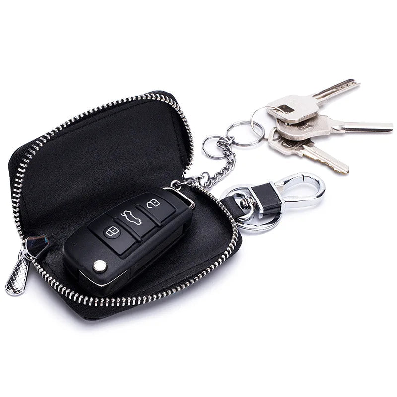 Premium Leather Mini Key Holder & Organizer – Unisex Keychain Pouch for Car Keys and Wallet