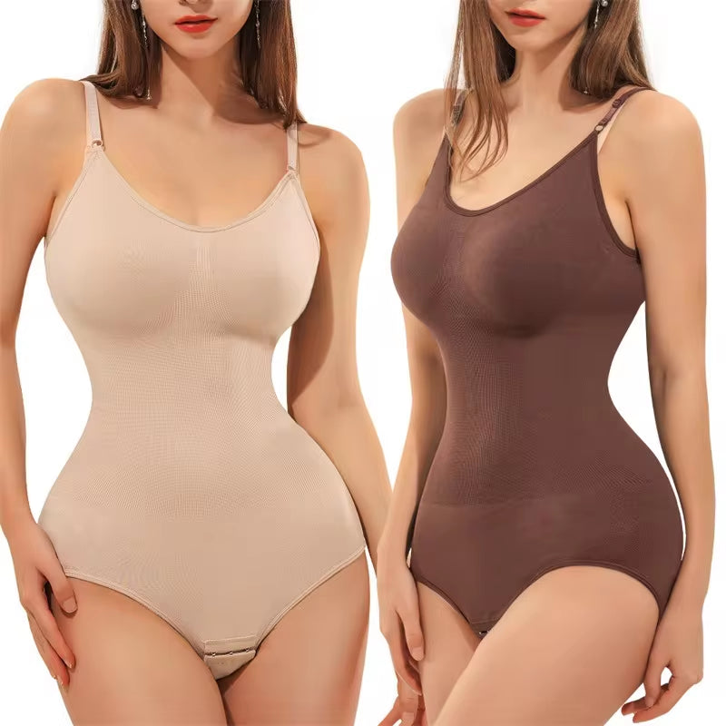 V-Neck Spaghetti Strap Compression Bodysuit – Slimming Shapewear
