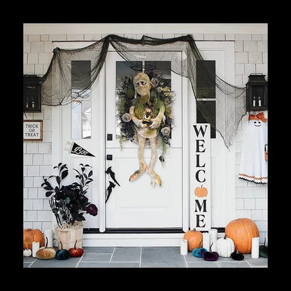 Halloween Mummy Wreath with Skull – Spooky Front Door Decoration for a Scary Halloween